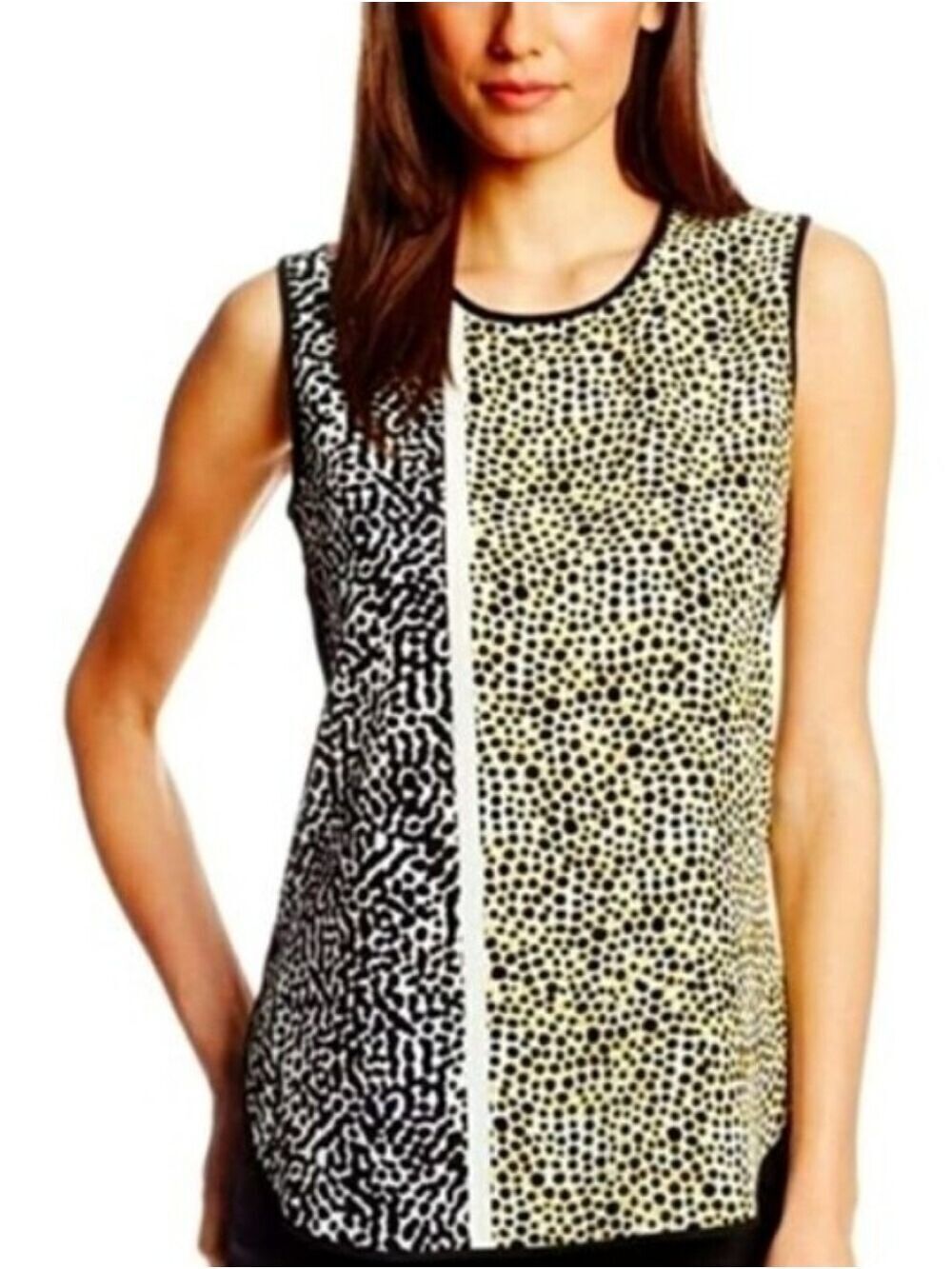 Vince Camuto Sleeveless Yellow Black Color Block Dot Print Tunic Top Size XL